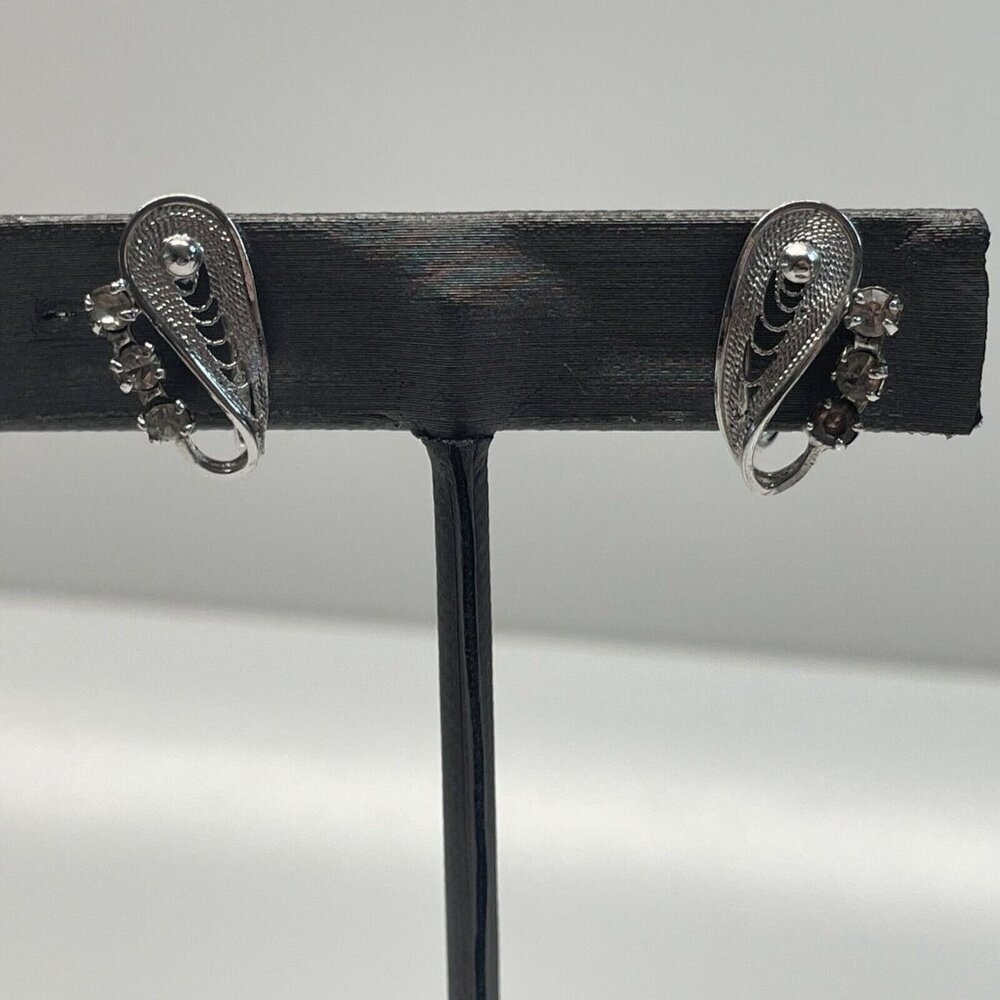 DESIGNER ESPO FLEX STERLING SILVER AND CLEAR CZ EARRINGS Screw Back E10